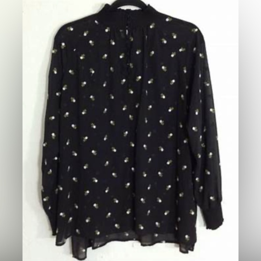 Cabi Style 5338 Sheer Floral Embroidered Black Peasant Blouse Size Small